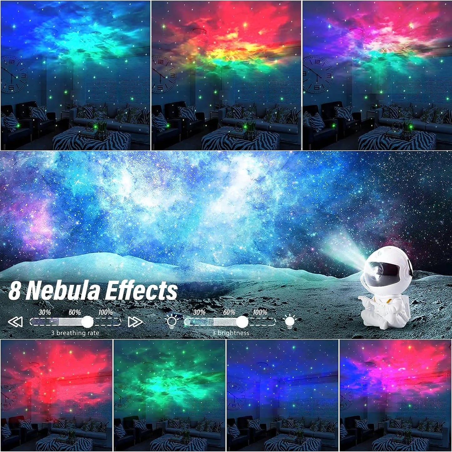 Proyector de Estrellas Galaxia Luz Nocturna Astronauta Proyector Espacial Luz LED Nebulosa Estrellada para Techo Lámpara Decorativa para Dormitorio Regalo para Niños